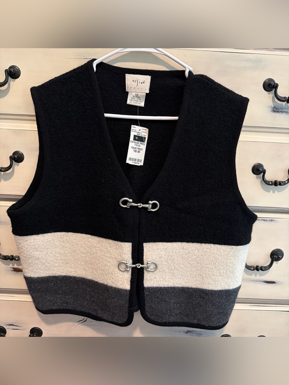 NWT Vintage Vision Apparel Colorblock Wool Vest Hong Kong Horsebit Closure